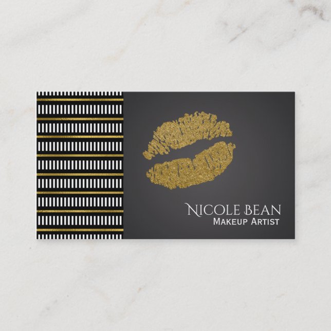 Goldschimmer Lippen Moderner Glam Schönheitssalon Visitenkarte (Vorderseite)