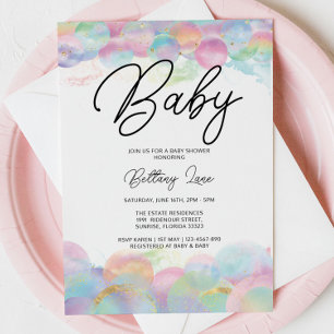 Goldschimmer und Bubble Regenbogen 1. Babydusche Einladung