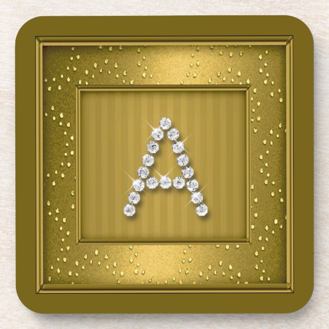 Goldschimmer und Sparkle-Mongram-Untersetzer Getränkeuntersetzer (Vorderseite)