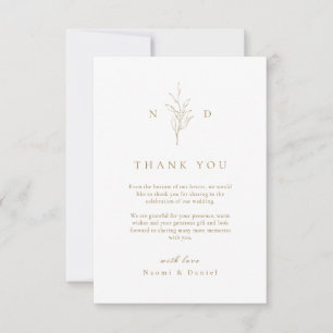 Goldschlichte botanische Blätter Monogramm Hochzei Dankeskarte