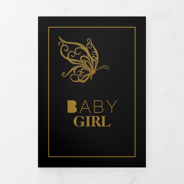 Goldschmetterling, 4 Foto Collage Baby Birth Dreifach Gefaltete Ankündigung (Cover)