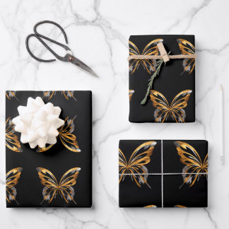Goldschmetterling auf schwarzem Hintergrund Geschenkpapier Set