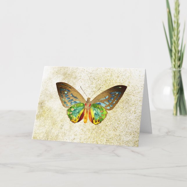 *~* Goldschmetterling Gold Glitzer Weiß Karte (Vorderseite)