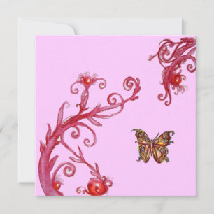 GOLDSCHMETTERLING, hellrosa rot Einladung