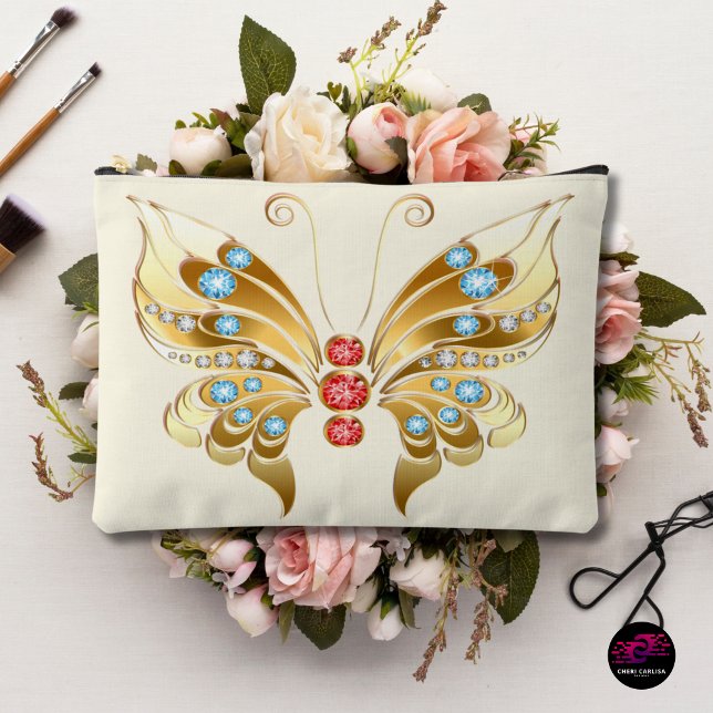 Goldschmetterling mit Edelsteinen Zubehörtasche (Gold jeweled butterfly glam for your everyday essentials ✨)