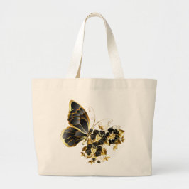 Goldschmetterling mit schwarzem Orchid Jumbo Stoffbeutel