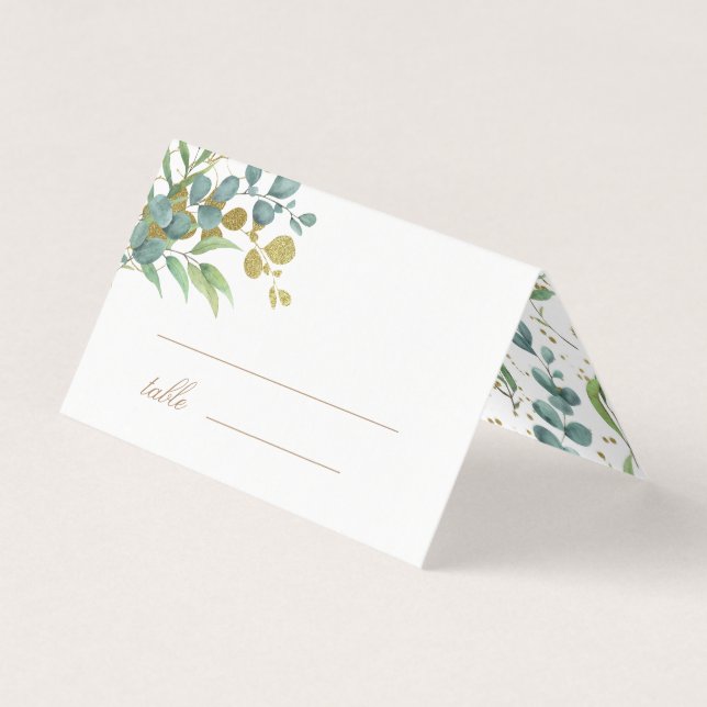 Goldschmuck-Eukalyptus-Blätter Grüne Hochzeitskart (Vorderseite)