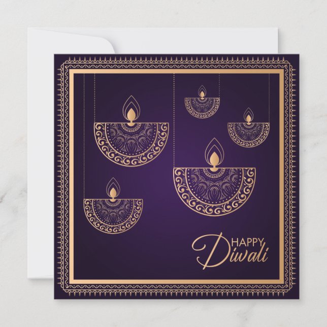 Goldschmuck lila und Rose Happy Diwali Karte (Vorderseite)