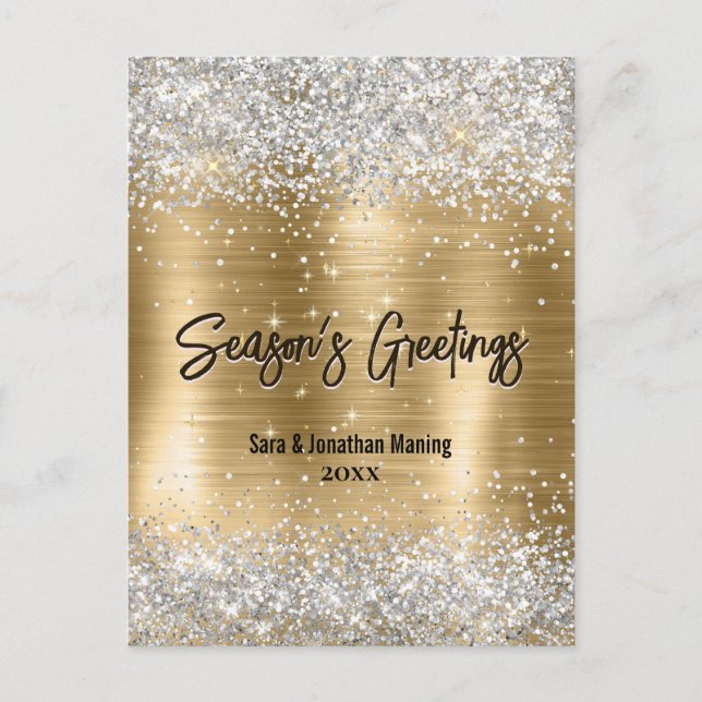 Goldschmuck Silber Glitzer Neujahr Weihnachten Postkarte (Vorderseite)