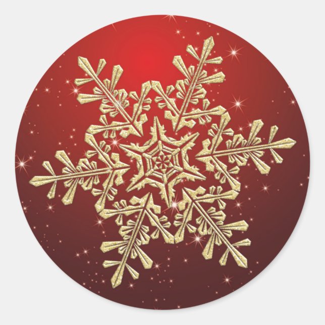 Goldschneeflocke auf dem Weihnachtsaufkleber Runder Aufkleber (Vorderseite)