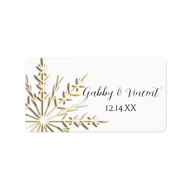 Goldschneeflocke auf dem White Winter Wedding Favo Adressaufkleber (Vorne)