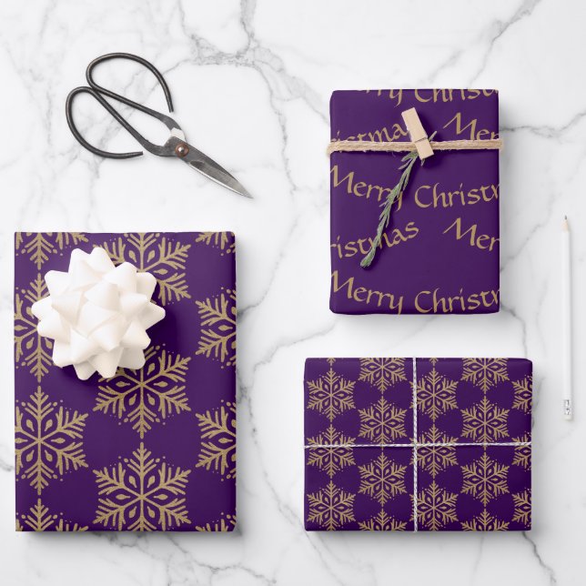 Goldschneeflocke - Glitzer-Effekt Geschenkpapier Set (Vorderseite)