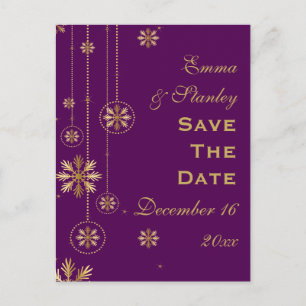 Goldschneeflocke lila Winterhochzeit Save the Date Ankündigungspostkarte