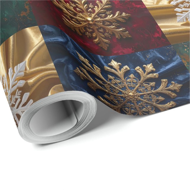 Goldschneeflocken auf dem Bild von Velvet Geschenkpapier (Rolleneckpunkt)