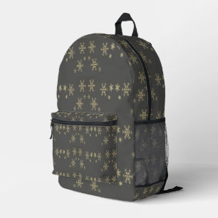 Goldschneeflocken auf grau bedruckter rucksack