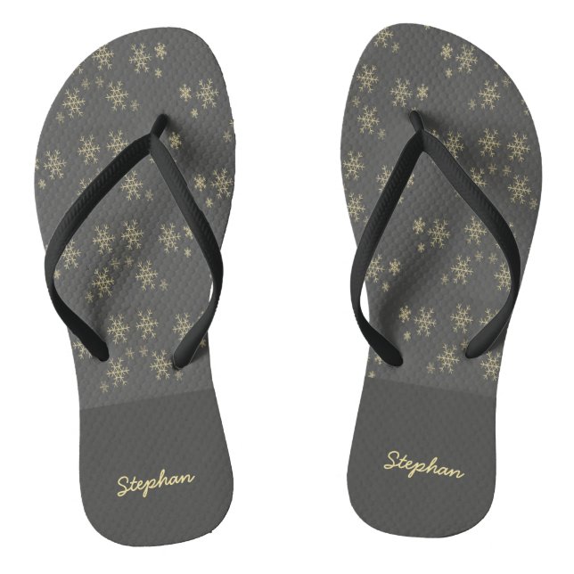 Goldschneeflocken auf grau flip flops (Fußbett)