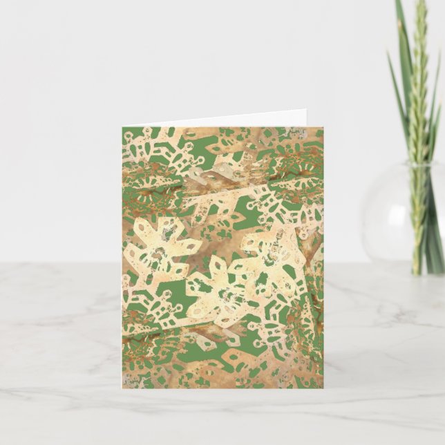 Goldschneeflocken auf Grün Feiertagskarte (Vorderseite)