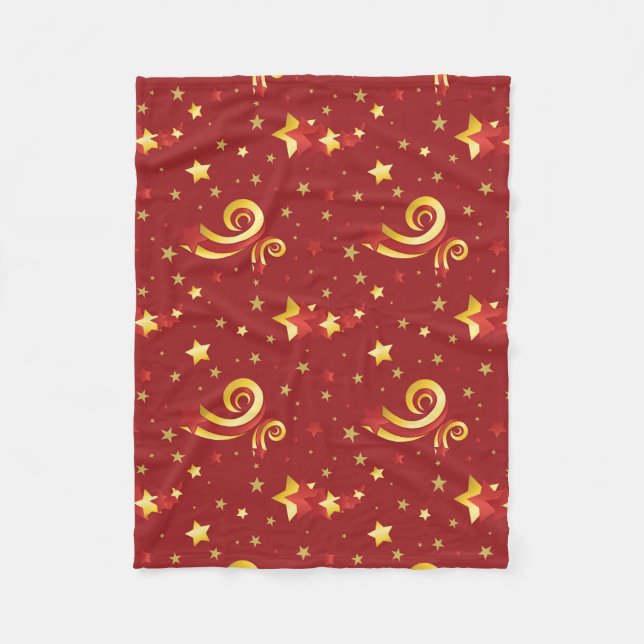Goldschneeflocken auf Weihnachts Rot Fleecedecke (Vorderseite)