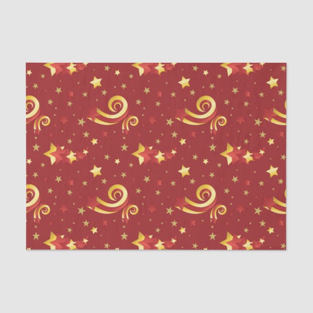 Goldschneeflocken auf Weihnachts Rot Seidenpapier (Vorderseite)