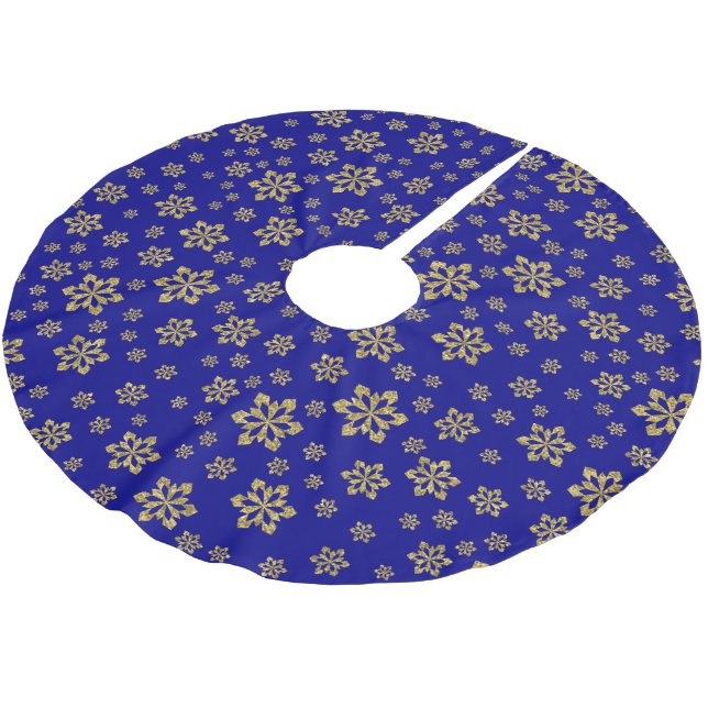 Goldschneeflocken Blau Polyester Weihnachtsbaumdecke (Schrägansicht)