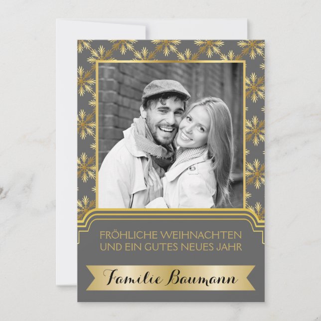 Goldschneeflocken Frohe Weihnachten Foto (Vorderseite)