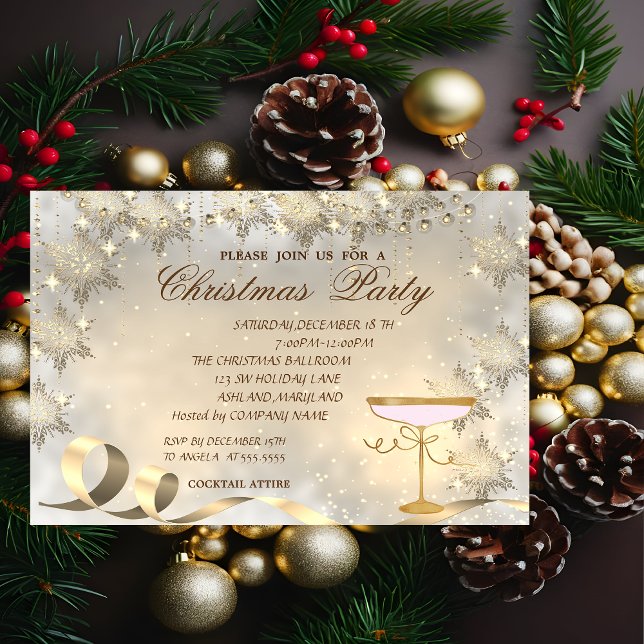 Goldschneeflocken, Glass Corporate Christmas Party Einladung (Von Creator hochgeladen)