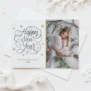 Goldschneeflocken   Happy New Year Foto Card Feiertagskarte