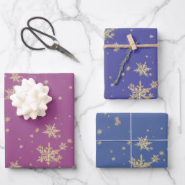 Goldschneeflocken Lila Geschenkpapier Set