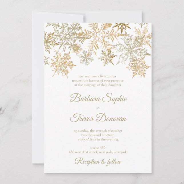 Goldschneeflocken Weihnachten Weihnachts Hochzeit Einladung (Vorderseite)