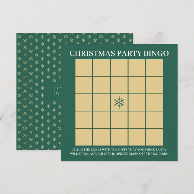 Goldschneeflocken, Weihnachts-Party Bingo Einladung (Vorne/Hinten)