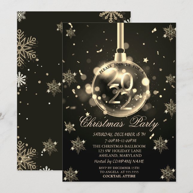 Goldschneeflocken, Weihnachtsball 2022 Party Einladung (Vorne/Hinten)