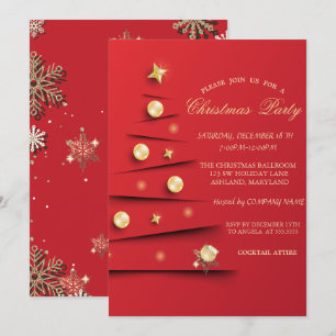 Goldschneeflocken, Weihnachtsbäume Rote Gesellscha Einladung