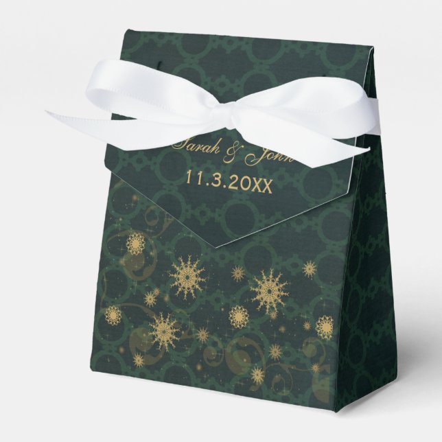 Goldschneeflocken Winterhochzeit Geschenkschachtel (Vorderseite)