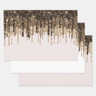 Goldschokolade Eiscreme Glitzer Tropfen Geburtstag Geschenkpapier Set
