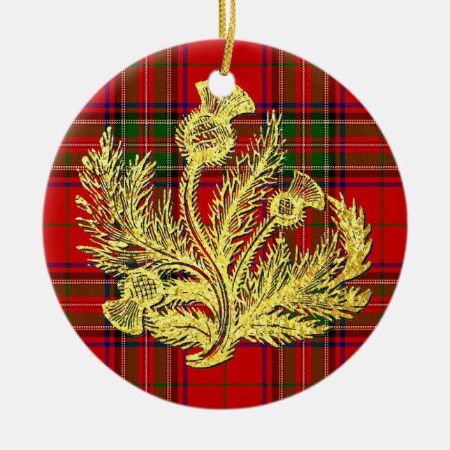 Goldschottische Distel auf kariertem Keramik Ornament (Vorne)