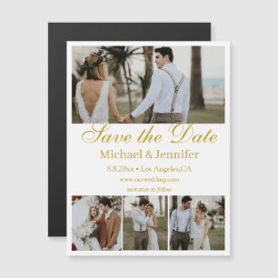 Goldschrift 4 Fotos Collage Save-the-Date-Magnet Magnetkarte