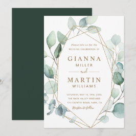 Goldschrift Geometric Greenerage Foliage Hochzeit Einladung