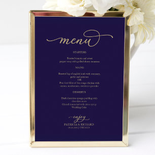 Goldschrift Navy Blau Hochzeitsmenü Schild