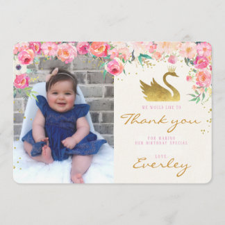 Goldschwan-Prinzessin Pink Floral Thank Sie Dankeskarte