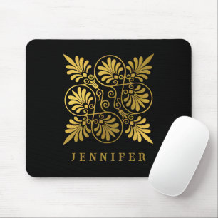 Goldschwarz-Ancient-Griechisch-Meander-Monogramm Mousepad