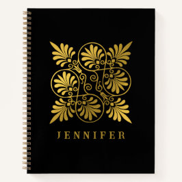 Goldschwarz-Ancient-Griechisch-Meander-Monogramm Notizbuch