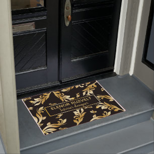 goldschwarz elegant modern Luxe florale Damast Des Fußmatte