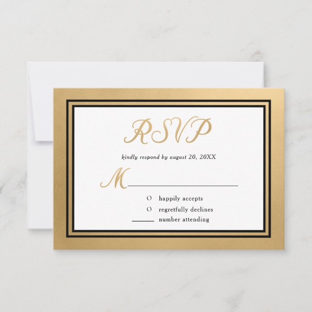 Goldschwarz-feierliche Hochzeit RSVP Karte (Vorderseite)