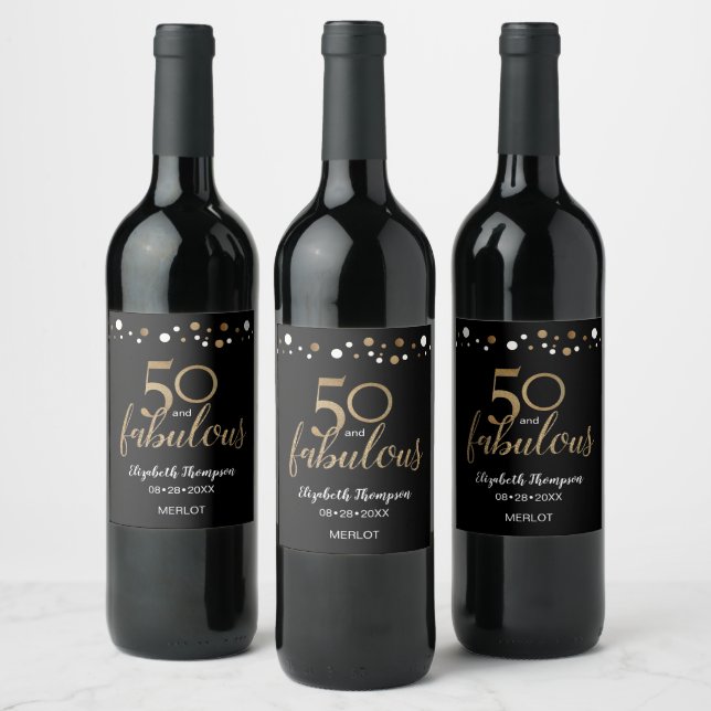 Goldschwarz Personalisiert 50 und fabelhafter Wein Weinetikett (Flaschen)