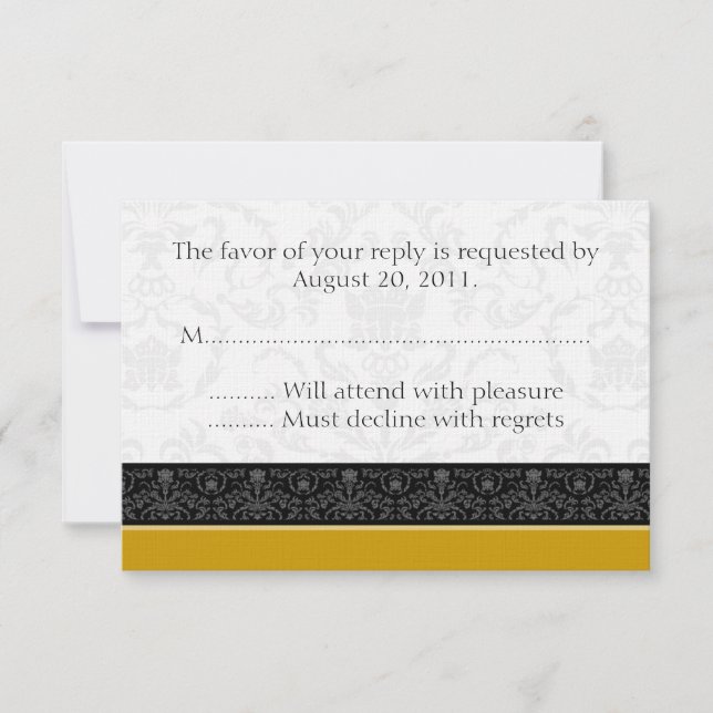 Goldschwarz-weiße Damaskus-Hochzeitskarten mit UAW RSVP Karte (Vorderseite)