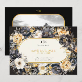 Goldschwarz-weiße Moody-Hochzeit Save The Date