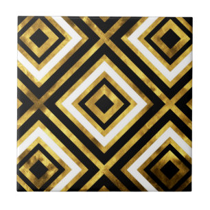 GoldSchwarz-weißer Watercolor-Diamant geometrisch Fliese