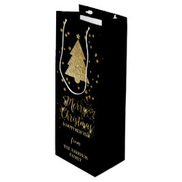 Goldschwarze Glitzern Frohe Weihnachtsbaum Geschenktüte Für Weinflaschen