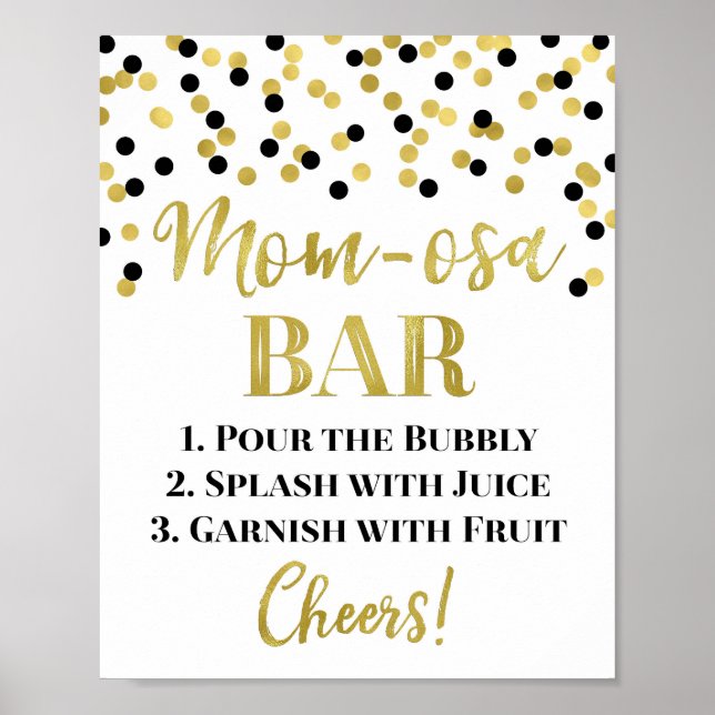 Goldschwarze Mama-osa Bar Sign Baby Dusche Poster (Vorne)
