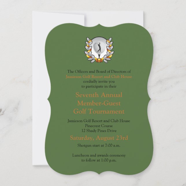 Goldschwarze Unternehmensgolf-Turnier-Einladung Einladung (Vorderseite)